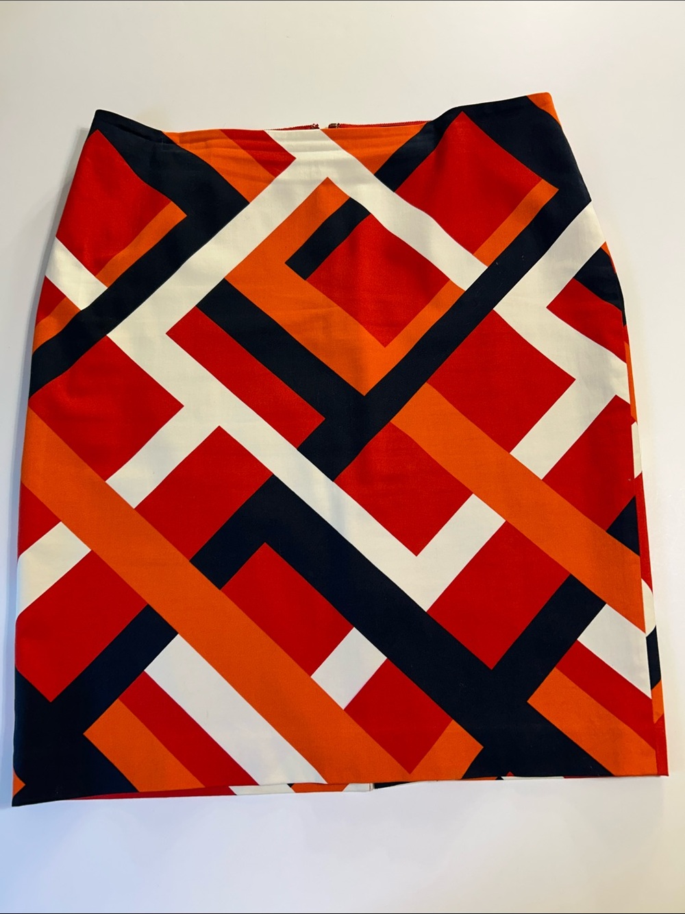 Ann Taylor skirt Red Orange Black Geometric lined Pencil Skirt working girl